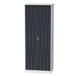 Diamond Ready Assembled Modern Matt Indigo & White Tall Double Wardrobe (H)1970mm (W)740mm (D)530mm - thumbnail 1