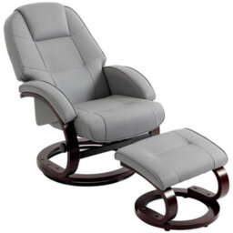Grey Swivel Recliner Chair With Footstool, Pu Leather Recliner Armchair - thumbnail 1