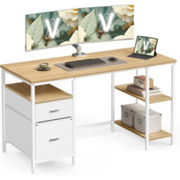 Computer Desk Modern Style 140X60Cm With Storage Shelves D Rawers Oak White - thumbnail 1