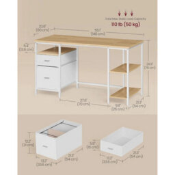 Computer Desk Modern Style 140X60Cm With Storage Shelves D Rawers Oak White - thumbnail 2