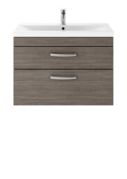 Nuie Nauie Athena Wall Hung Drawer Vanity Unit And Mid-Edged Basin 800mm Grey - thumbnail 1