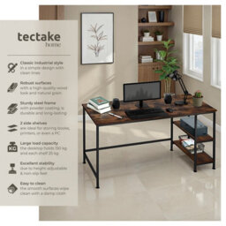 Tectake Desk Canton - Shelf With 2 Storage Compartments 60 Cm - Industrial Wood Dark, Rustic - thumbnail 2