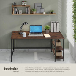 Tectake Desk Canton - Shelf With 2 Storage Compartments 60 Cm - Industrial Wood Dark, Rustic - thumbnail 4