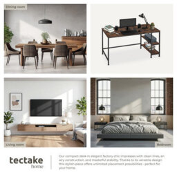 Tectake Desk Canton - Shelf With 2 Storage Compartments 60 Cm - Industrial Wood Dark, Rustic - thumbnail 5