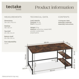 Tectake Desk Canton - Shelf With 2 Storage Compartments 60 Cm - Industrial Wood Dark, Rustic - thumbnail 6