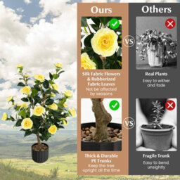 Costway Artificial Camellia Tree Faux Flower Plant Artificial Tree In Cement Pot Greenery Potted Plant Free Maintenance - thumbnail 9