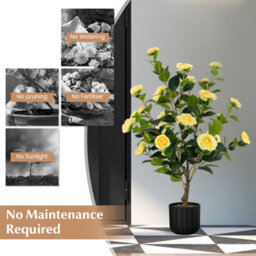 Costway Artificial Camellia Tree Faux Flower Plant Artificial Tree In Cement Pot Greenery Potted Plant Free Maintenance - thumbnail 8