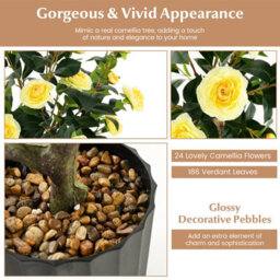 Costway Artificial Camellia Tree Faux Flower Plant Artificial Tree In Cement Pot Greenery Potted Plant Free Maintenance - thumbnail 7
