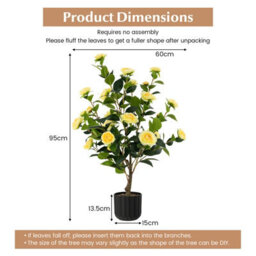 Costway Artificial Camellia Tree Faux Flower Plant Artificial Tree In Cement Pot Greenery Potted Plant Free Maintenance - thumbnail 3