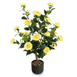 Costway Artificial Camellia Tree Faux Flower Plant Artificial Tree In Cement Pot Greenery Potted Plant Free Maintenance - thumbnail 2