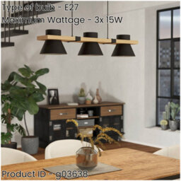 Loops Stylish Modern Black And Brown Triple Pendant Ceiling Light For Indoor Spaces - thumbnail 2