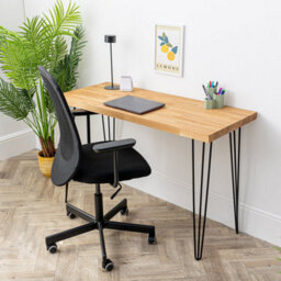 Domli Solid Oak Wood Home Office Computer Desk With Black Hairpin Legs - 1500mm X 800mm X 27mm - Modern Wooden Workstation Table