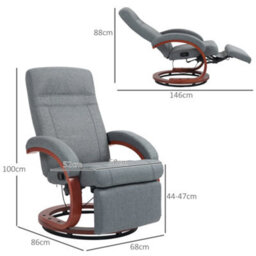 Homcom Recliner Swivel Chair Manual Reclining Chair With Footrest Armrests Grey - thumbnail 3