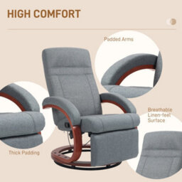 Homcom Recliner Swivel Chair Manual Reclining Chair With Footrest Armrests Grey - thumbnail 7