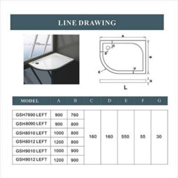 SLINE 1200X800mm Quadrant Stone Resin Left Tray+Waste 30 mm Height For Shower Enclosure Doors Cubicle - thumbnail 4