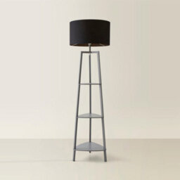 Valuelights Hiru Grey 3 Tier Shelf Floor Lamp With Black Drum Shade - thumbnail 3