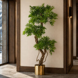 Leaf 140Cm Realistic Artificial Japanese Fruticosa Tree Ficus Tree Gold Metal Brushed Brass Planter - thumbnail 6