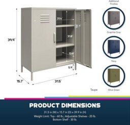 Dorel Bradford Metal Cabinet With 2 Doors Vertical In Taupe - thumbnail 4
