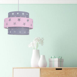 First Choice Lighting Pink And Grey Star Two Tier Lamp Shade - thumbnail 3