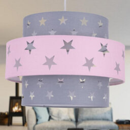 First Choice Lighting Pink And Grey Star Two Tier Lamp Shade - thumbnail 6
