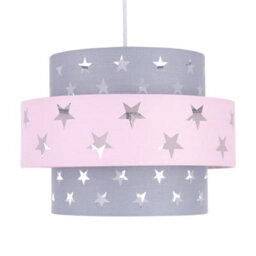First Choice Lighting Pink And Grey Star Two Tier Lamp Shade - thumbnail 1