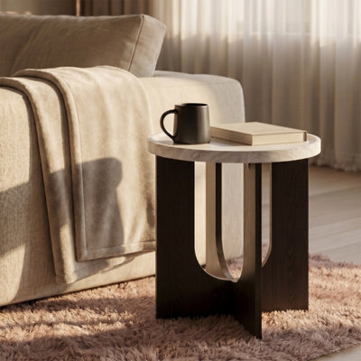 Ohs Travertine Effect Angular Base Side End Table Engineered Wood - image 1