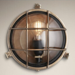 Industville Bulkhead Outdoor & Bathroom Round Wall Light - 8 Inch, Brass, Clear Glass - thumbnail 2