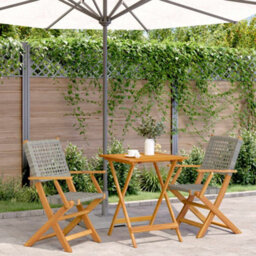 Walplus 3 Piece Bistro Set Grey Poly Rattan And Solid Wood - Cushion Not Included - thumbnail 1