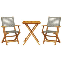 Walplus 3 Piece Bistro Set Grey Poly Rattan And Solid Wood - Cushion Not Included - thumbnail 2