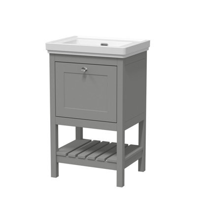 Balterley Coppenhall Bathroom Floor Standing 1 Drawer Vanity & 0 Tap Hole Basin, Cool Grey, 531mm - image 1