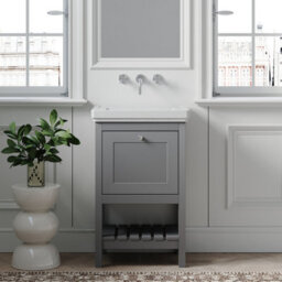 Balterley Coppenhall Bathroom Floor Standing 1 Drawer Vanity & 0 Tap Hole Basin, Cool Grey, 531mm - thumbnail 2