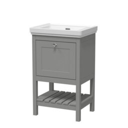 Balterley Coppenhall Bathroom Floor Standing 1 Drawer Vanity & 0 Tap Hole Basin, Cool Grey, 531mm - thumbnail 1