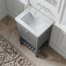 Balterley Coppenhall Bathroom Floor Standing 1 Drawer Vanity & 0 Tap Hole Basin, Cool Grey, 531mm - thumbnail 5