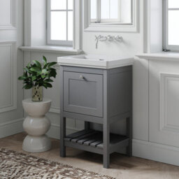 Balterley Coppenhall Bathroom Floor Standing 1 Drawer Vanity & 0 Tap Hole Basin, Cool Grey, 531mm - thumbnail 4