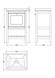 Balterley Coppenhall Bathroom Floor Standing 1 Drawer Vanity & 0 Tap Hole Basin, Cool Grey, 531mm - thumbnail 8