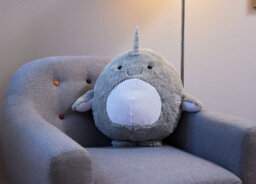 Warmies Luxury Long Pile Faux Fur Supersized Cushion, Narwhal - thumbnail 2
