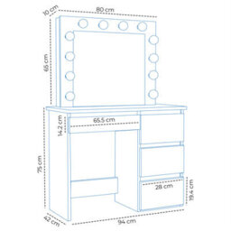 Kosy Koala White Dressing Table Hollywood Led Mirror Makeup Desk Vanity Table Bedroom Furniture - thumbnail 4
