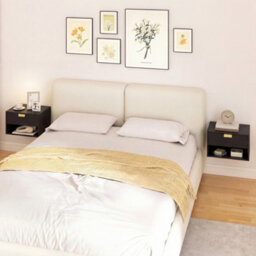 Homcom Floating Bedside Tables Set Of 2 With Fluted Drawer Open Shelf Black - thumbnail 8