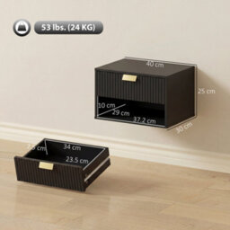 Homcom Floating Bedside Tables Set Of 2 With Fluted Drawer Open Shelf Black - thumbnail 3
