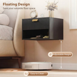 Homcom Floating Bedside Tables Set Of 2 With Fluted Drawer Open Shelf Black - thumbnail 5