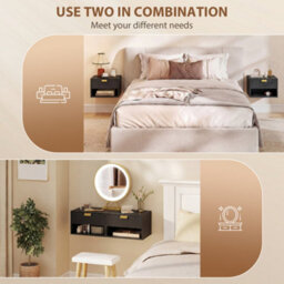 Homcom Floating Bedside Tables Set Of 2 With Fluted Drawer Open Shelf Black - thumbnail 6