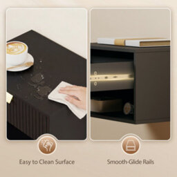Homcom Floating Bedside Tables Set Of 2 With Fluted Drawer Open Shelf Black - thumbnail 7