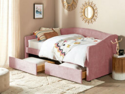Beliani Daybed With Storage Fabric Vittel 90 X 200 Cm (Eu Single) Pink - thumbnail 2