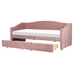 Beliani Daybed With Storage Vittel Fabric Pink 90 X 200 Cm (Eu Single)
