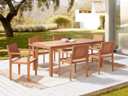 Beliani Garden Dining Set 6 Seater Baratti Acacia Wood Brown - thumbnail 2