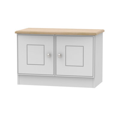 Albert Compact 2 Door Tv & Media Unit In Grey Matt & Oak (Ready Assembled) - image 1