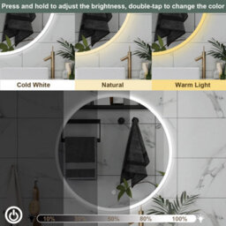 Probaty Bathrooms 50X50Cm Round Mirror 3 Colors Dimmable Led With Anti-Fog Ip44,backlit Illuminated,touch Sensor Wall Mounted - thumbnail 3