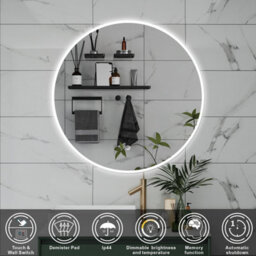 Probaty Bathrooms 50X50Cm Round Mirror 3 Colors Dimmable Led With Anti-Fog Ip44,backlit Illuminated,touch Sensor Wall Mounted - thumbnail 2