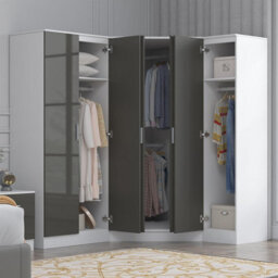 Reflect 3Pc Wardrobe Bundle - 2 Door Corner + 2 Door Mirror + 1 Door Plain - Grey Gloss & Matt White - H: 180Cm X W: 179Cm - thumbnail 2
