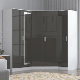 Reflect 3Pc Wardrobe Bundle - 2 Door Corner + 2 Door Mirror + 1 Door Plain - Grey Gloss & Matt White - H: 180Cm X W: 179Cm - thumbnail 1